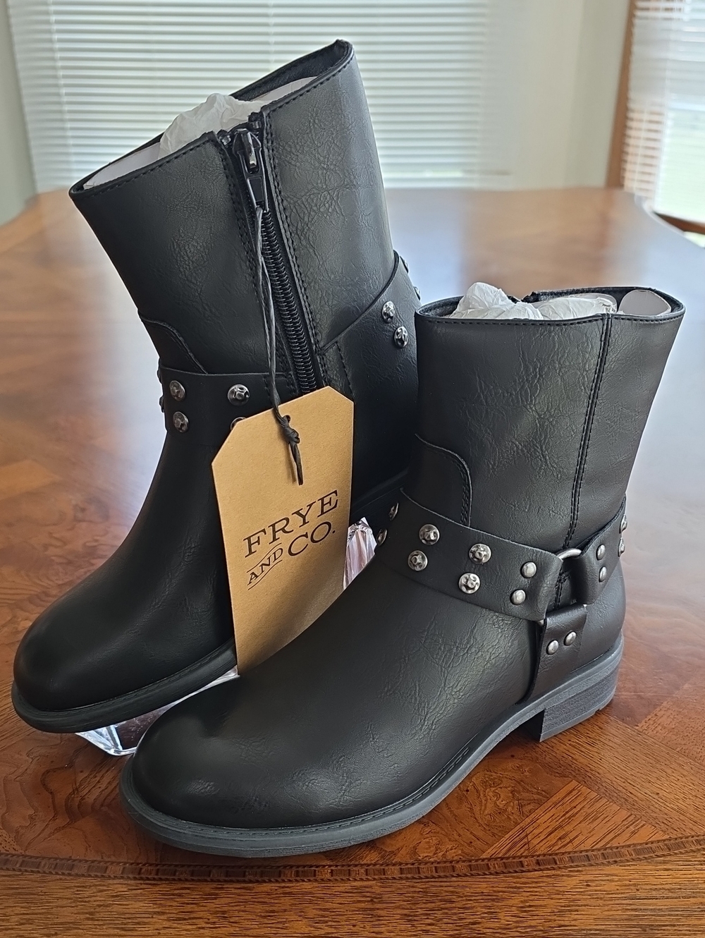 Frye And Co. Conley Studded Harness Biker Ankle Boots Black Women's Sz 6.5M -NEW
